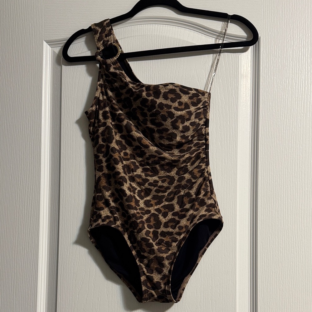 Michael Michael Kors Leopard Print One-Shoulder Swimsuit